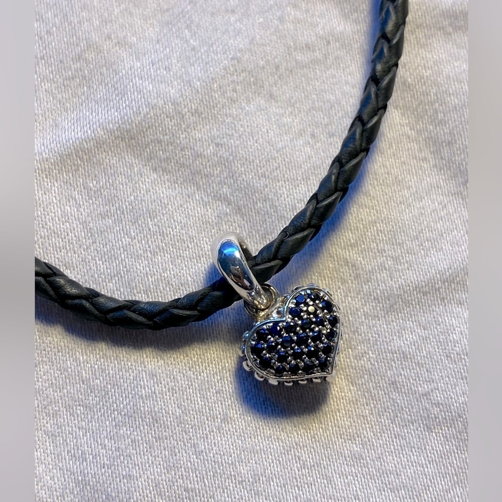 LAGOS black sapphire/ 18K gold heart on braided leather necklace 🖤